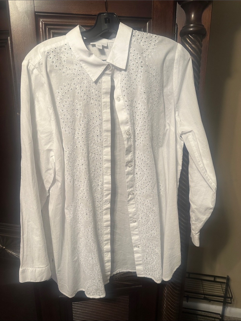 J. Jill White Eyelet Embroidered Button-Down Shirt